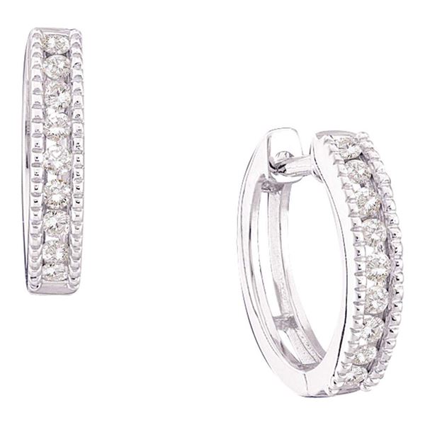 Round Diamond Milgrain Hoop Earrings 1/4 Cttw 14KT White Gold