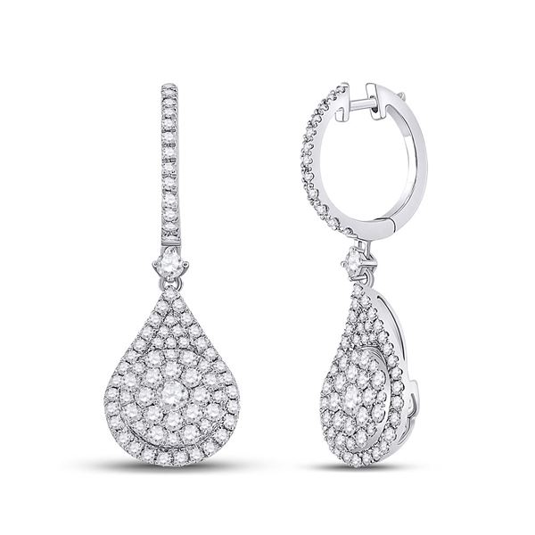 Round Diamond Cluster Teardrop Earrings 1-1/2 Cttw 14KT White Gold