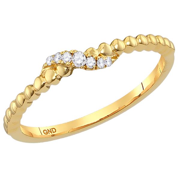 Round Diamond Crossover Stackable Band Ring 1/20 Cttw 14KT Yellow Gold