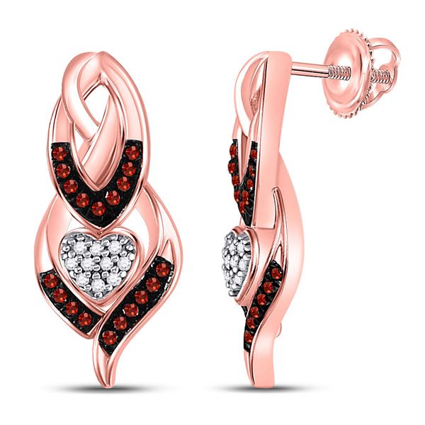 Round Red Color Enhanced Diamond Heart Earrings 1/6 Cttw 10KT Rose Gold