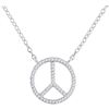 Round Diamond Peace Sign Circle Pendant Necklace 1/6 Cttw 10KT White Gold