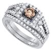 Round Brown Diamond Bridal Wedding Ring Band Set 1 Cttw 14KT White Gold