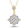 Round Diamond Blue Sapphire Square Pendant 5/8 Cttw 14KT Yellow Gold