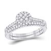 Diamond Cluster Bridal Wedding Ring Band Set 1/2 Cttw 14KT White Gold