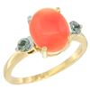 0.24 CTW Green Sapphire & Natural Coral Ring 10K Yellow Gold - REF-23A9X