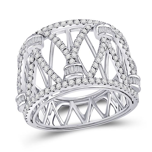 Round Diamond Modern Fashion Band Ring 1 Cttw 14KT White Gold