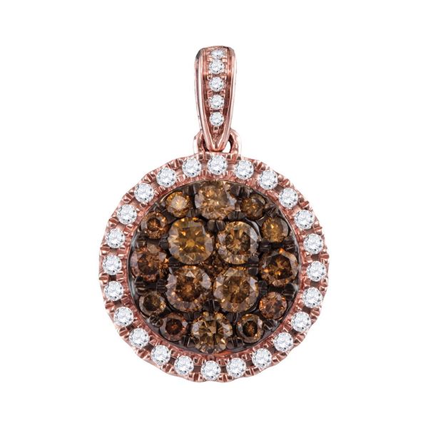 Round Brown Diamond Circle Cluster Pendant 1 Cttw 14KT Rose Gold