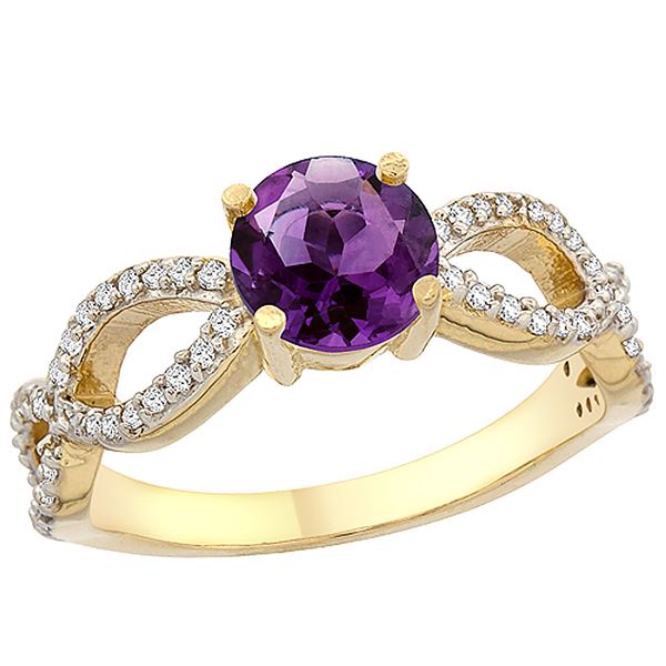 1 CTW Amethyst & Diamond Ring 10K Yellow Gold - REF-49V6R