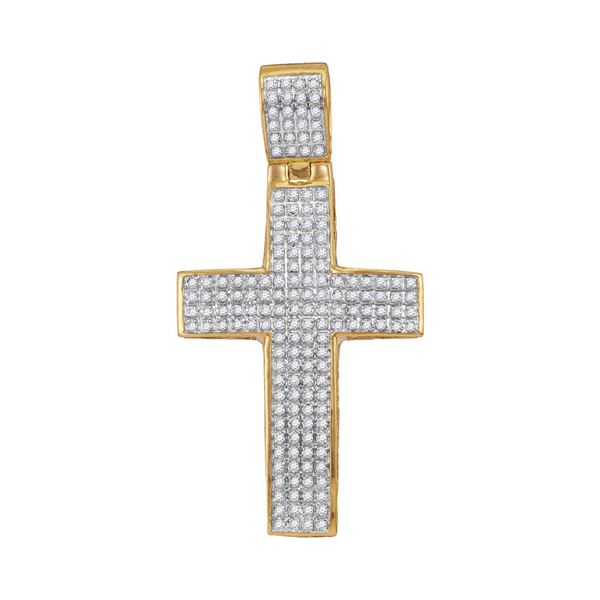Round Diamond Roman Cross Charm Pendant 1/2 Cttw 10KT Yellow Gold