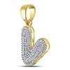 Image 2 : Round Diamond Letter V Bubble Initial Charm Pendant 3/8 Cttw 10KT Yellow Gold