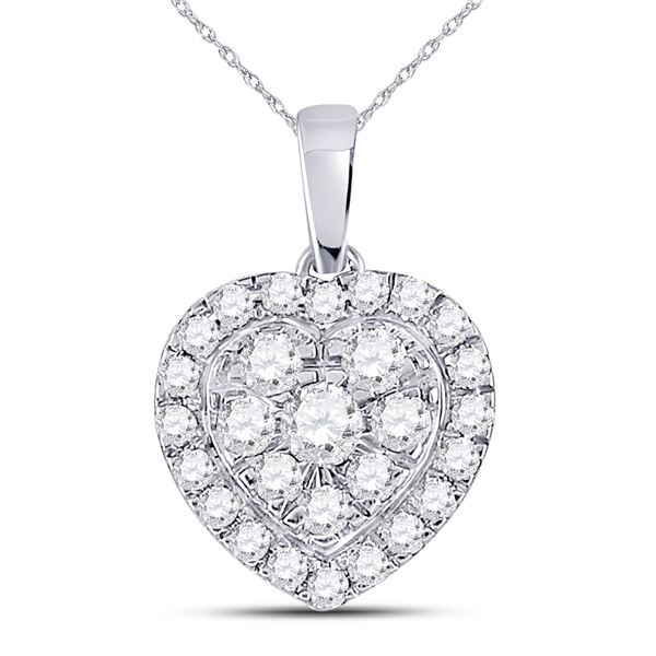 Round Diamond Heart Pendant 1/2 Cttw 10KT White Gold