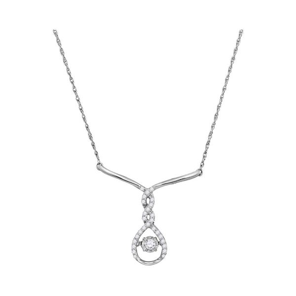 Round Diamond Moving Twinkle Teardrop Necklace 1/5 Cttw 10KT White Gold