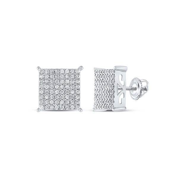 Round Diamond Square Earrings 1 Cttw 10KT White Gold