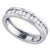 Image 1 : Alternating Round Baguette Diamond Single Row Wedding Band 1 Cttw 14KT White Gold