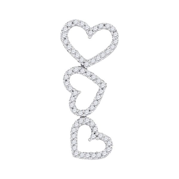 Round Diamond Triple Cascading Heart Outline Pendant 1/5 Cttw 10KT White Gold