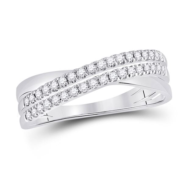 Round Diamond Crossover Band Ring 1/5 Cttw 14KT White Gold