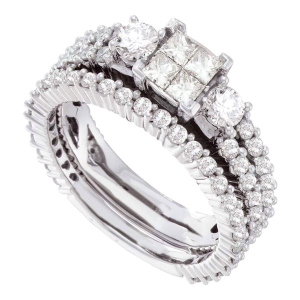 Cluster Bridal Wedding Ring Band Set 2 Cttw 14KT White Gold