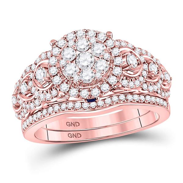 Diamond Bridal Wedding Ring Band Set 1 Cttw 14KT Rose Gold