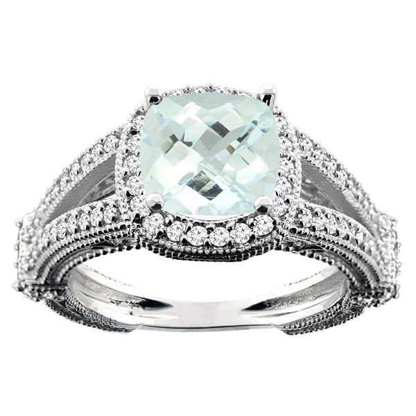 4.10 CTW Aquamarine & Diamond Ring 14K White Gold - REF-65A5X