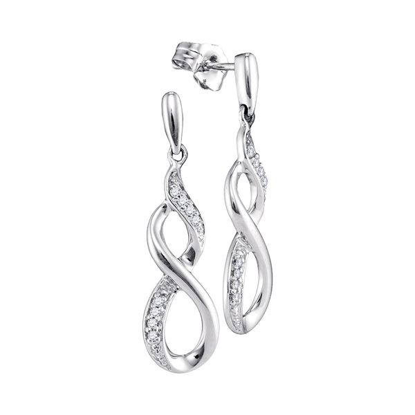 Round Diamond Infinity Dangle Earrings 1/20 Cttw 10KT White Gold