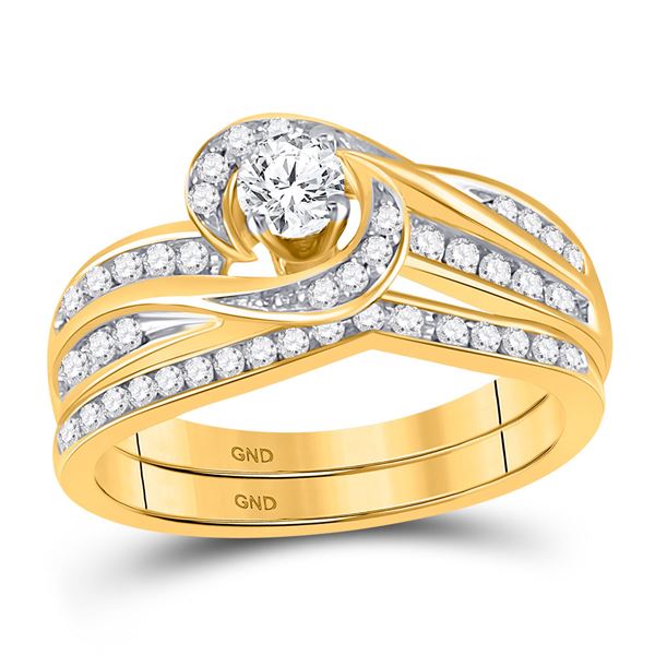Diamond Swirl Bridal Wedding Ring Band Set 1/2 Cttw 10KT Yellow Gold