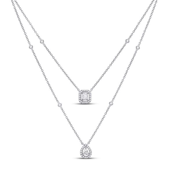 Emerald Diamond Double Pendant Fashion Necklace 5/8 Cttw 14KT White Gold