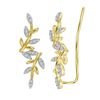 Image 1 : Round Diamond Floral Climber Earrings 1/5 Cttw 10KT Yellow Gold
