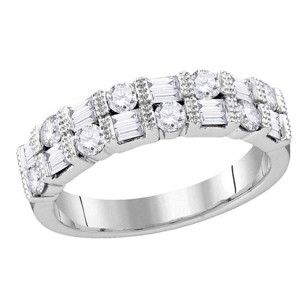 Round Diamond Baguette Alternating Band Ring 3/4 Cttw 10KT White Gold