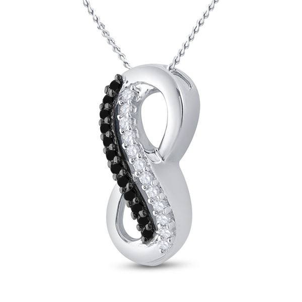 Round Black Color Enhanced Diamond Infinity Pendant 1/10 Cttw 10KT White Gold