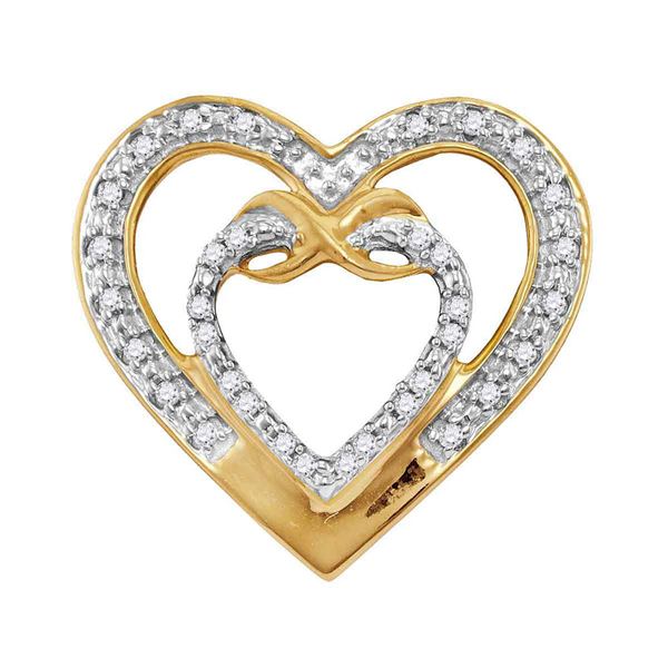 Round Diamond Nested Double Heart Pendant 1/10 Cttw 10KT Yellow Gold