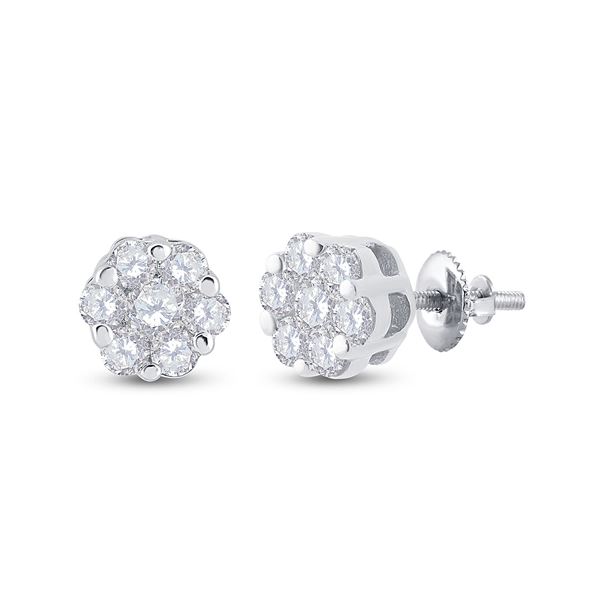 Round Diamond Cluster Earrings 1/6 Cttw 10KT White Gold