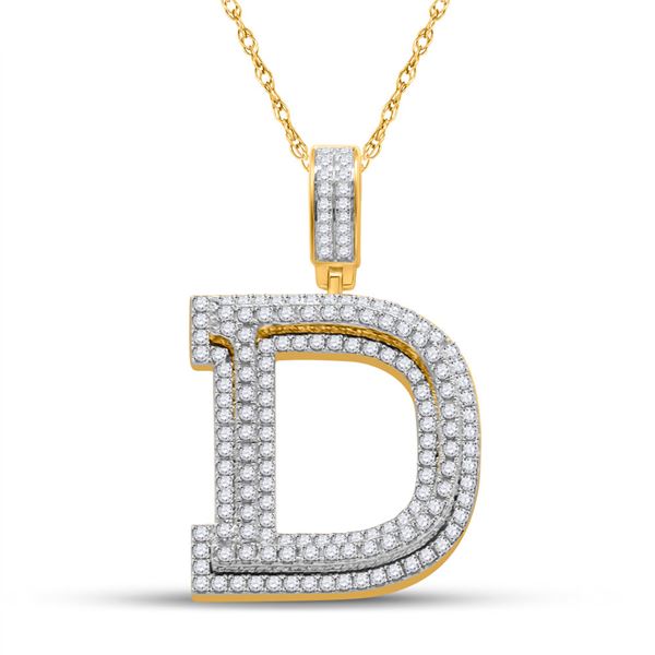 Round Diamond Initial D Letter Charm Pendant 1-7/8 Cttw 10KT Yellow Gold