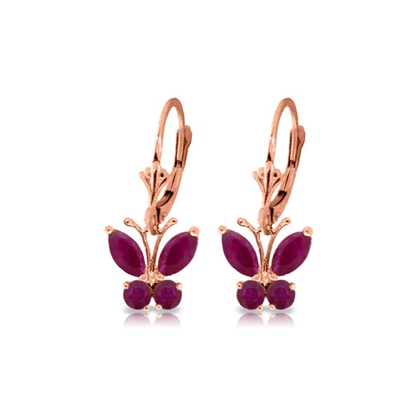 Genuine 1.24 ctw Ruby Earrings 14KT Rose Gold - REF-41Y6F
