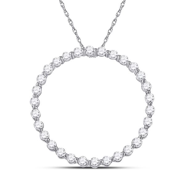 Round Diamond Outline Circle Pendant 1/2 Cttw 14KT White Gold