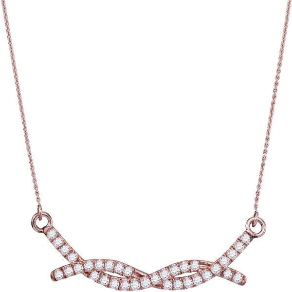 Round Diamond Twist Bar Fashion Necklace 1/2 Cttw 10KT Rose Gold