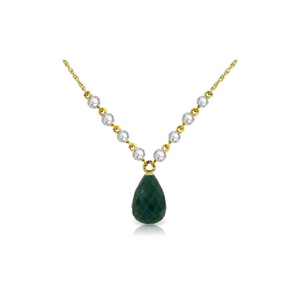 Genuine 15.6 ctw Green Sapphire Corundum & Diamond Necklace 14KT Yellow Gold - REF-139P8H