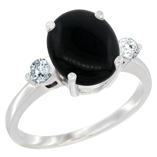 1.75 CTW Onyx & Diamond Ring 10K White Gold - REF-60M2K