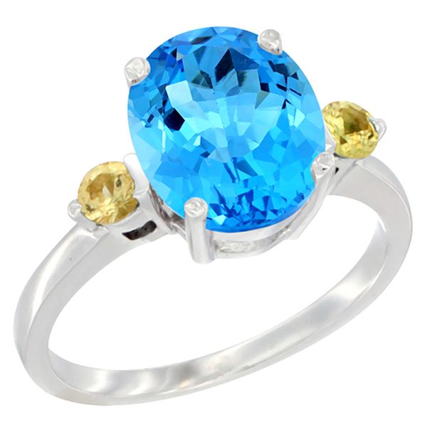 2.64 CTW Swiss Blue Topaz & Yellow Sapphire Ring 10K White Gold - REF-24V5R