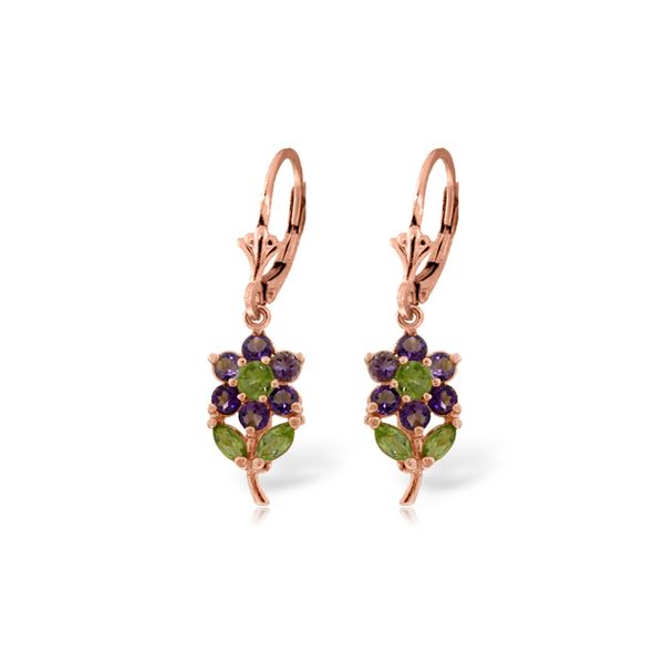 Genuine 2.12 ctw Peridot & Amethyst Earrings 14KT Rose Gold - REF-42W4Y