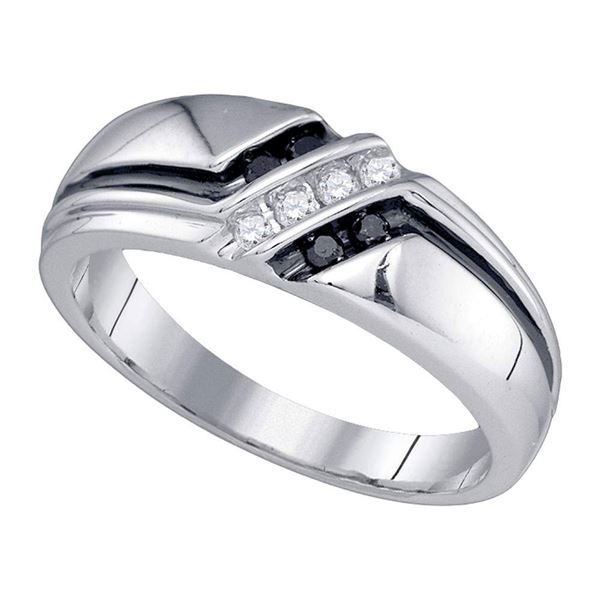 Round Black Color Enhanced Diamond Band Ring 1/5 Cttw 14KT White Gold