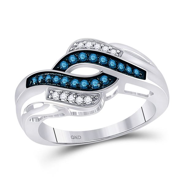 Round Blue Color Enhanced Diamond Band Ring 1/4 Cttw 10KT White Gold