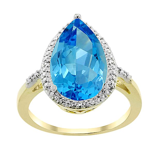 5.55 CTW Swiss Blue Topaz & Diamond Ring 10K Yellow Gold - REF-34M8A