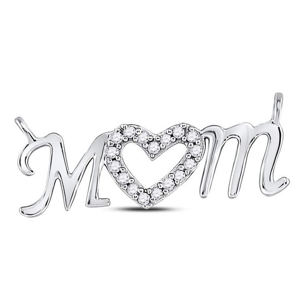 Round Diamond Mom Mother Heart Pendant 1/10 Cttw 10KT White Gold