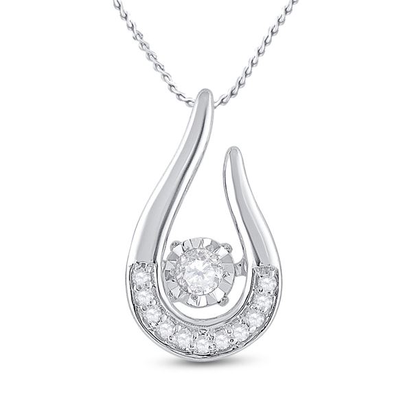 Round Diamond Moving Teardrop Solitaire Pendant 1/10 Cttw 10KT White Gold