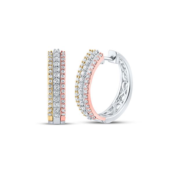 Round Diamond Hoop Earrings 1/2 Cttw 10KT Tri-Tone Gold