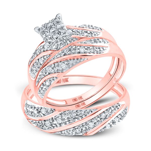 Diamond Square Matching Wedding Set 1/3 Cttw 10KT Rose Gold