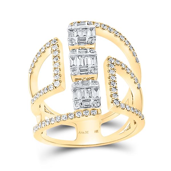 Baguette Diamond Triple Cluster Fashion Ring 7/8 Cttw 14KT Yellow Gold