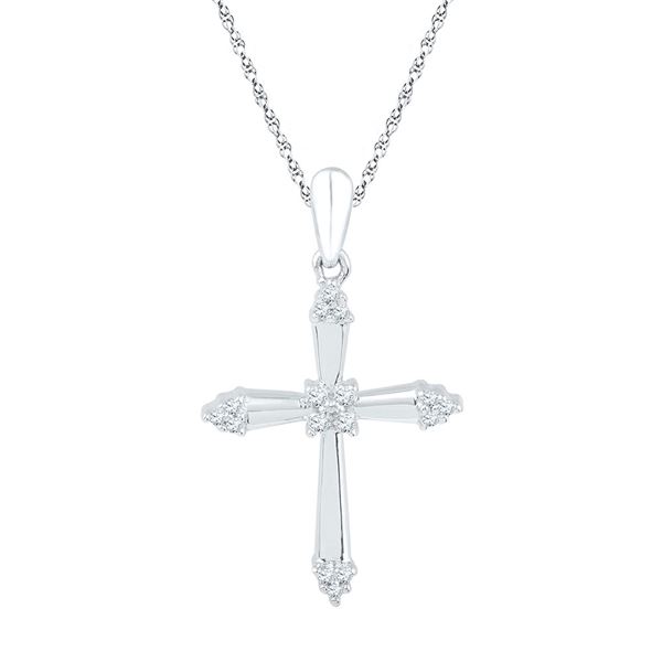 Round Diamond Cross Pendant 1/10 Cttw 10KT White Gold