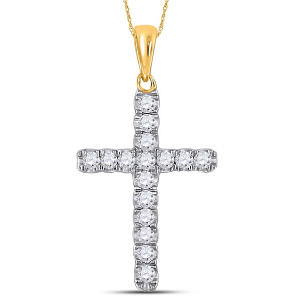 Round Diamond Cross Pendant 1/4 Cttw 10KT Yellow Gold