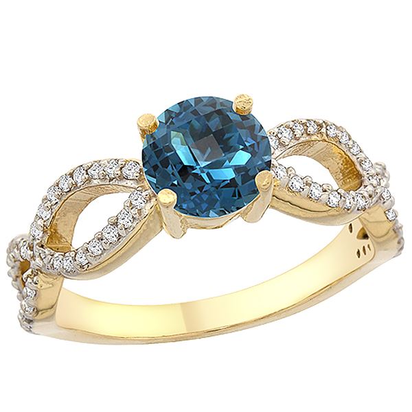 1.25 CTW London Blue Topaz & Diamond Ring 14K Yellow Gold - REF-50N2Y